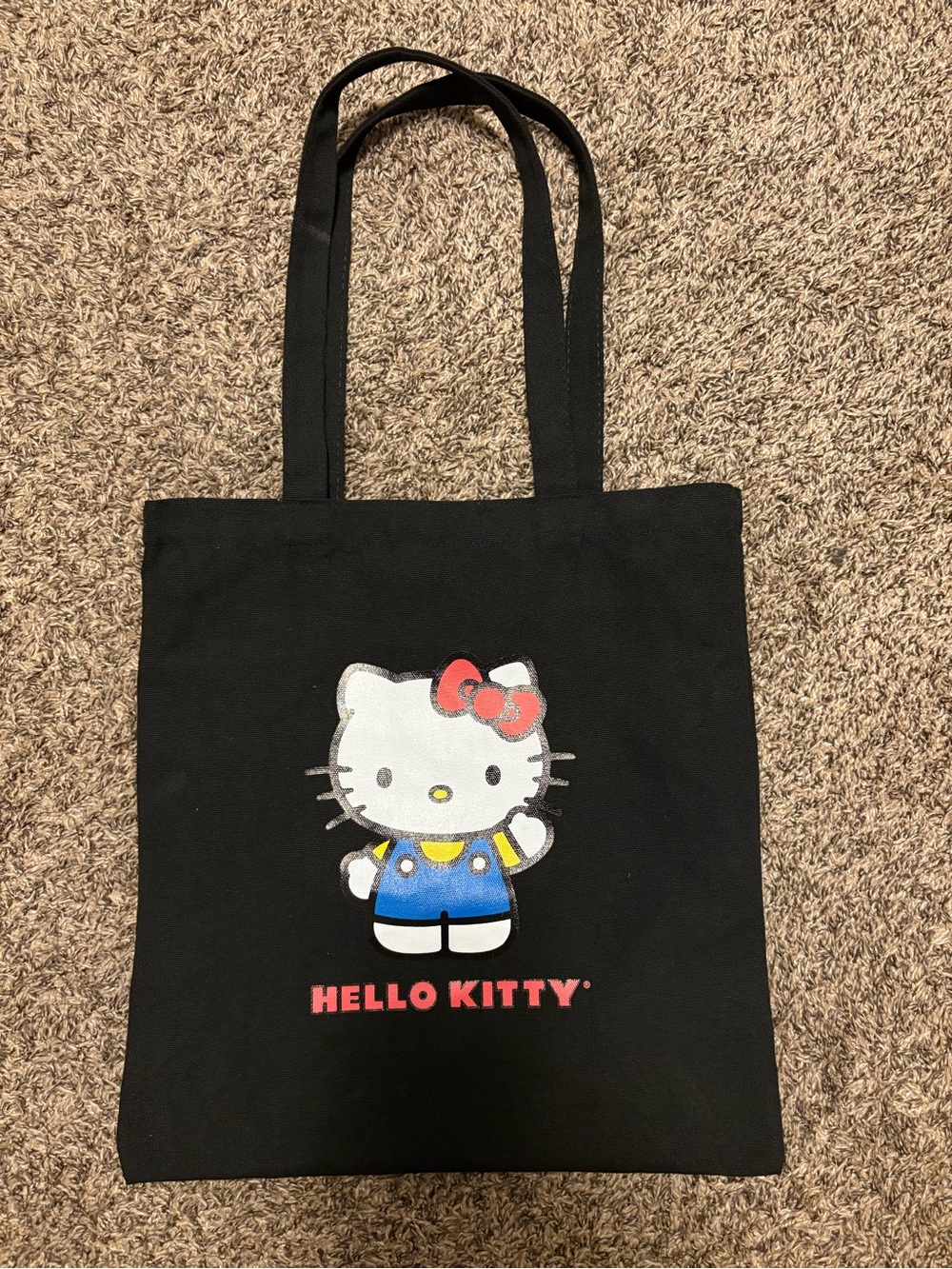 Hello Kitty Black Tote with Red Bow and Blue Outfit